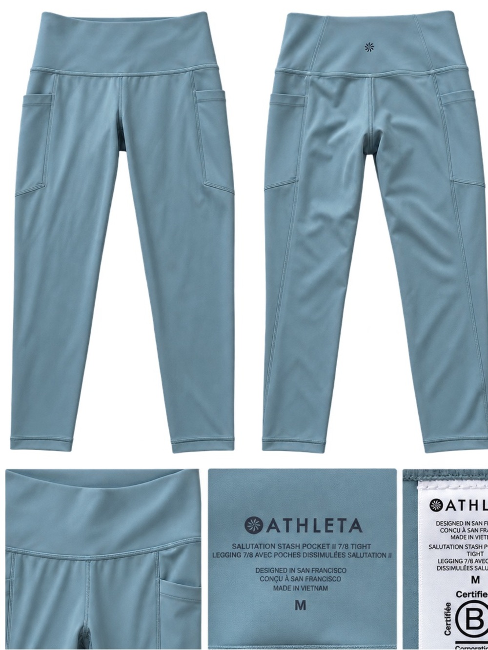 Athleta Salutation Stash Pocket II 7/8 Tight Leggings Blue Green | Medium